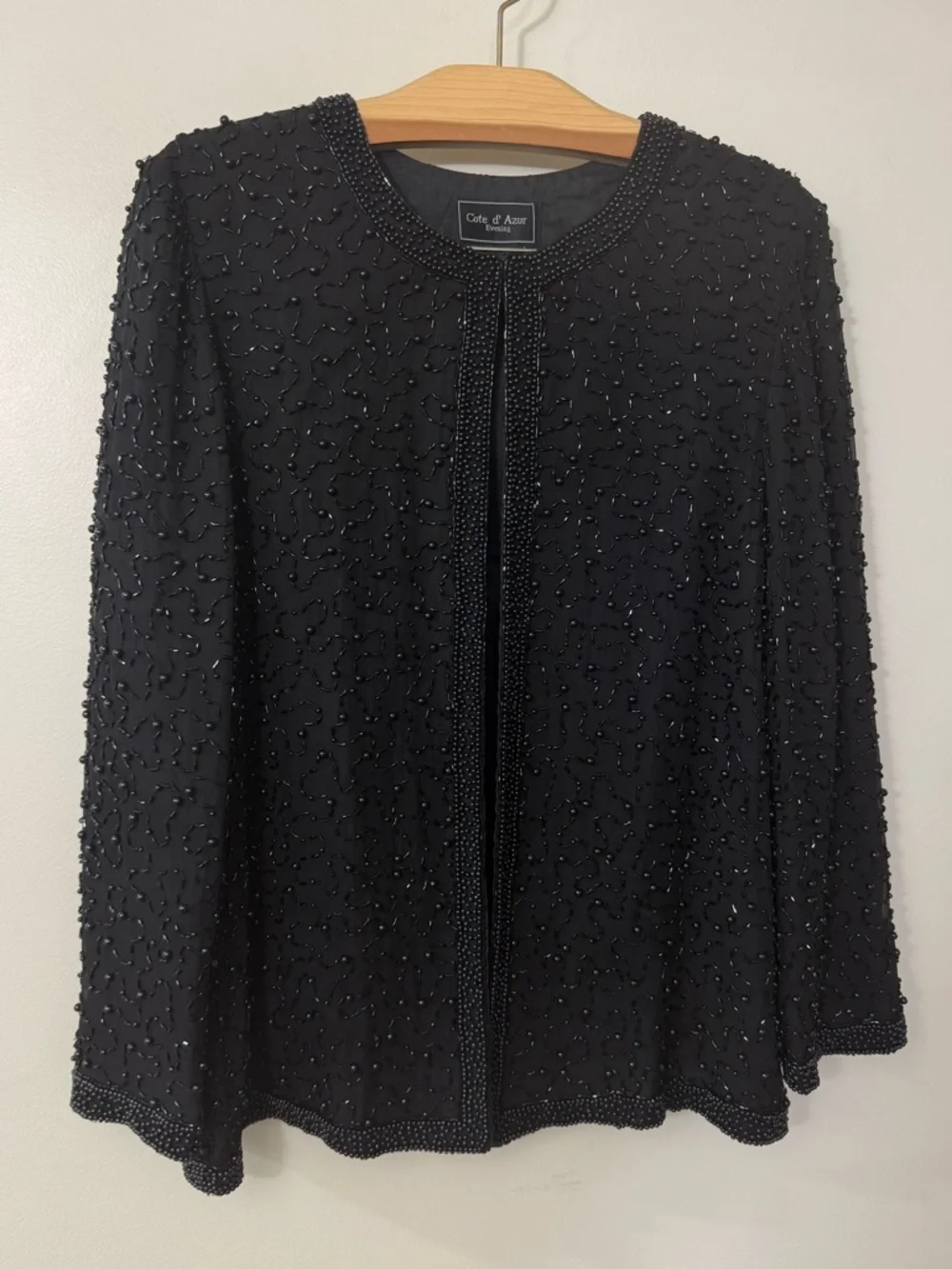 COTE D’AZUR EVENING BEADED SILK EVENING JACKET BLACK LARGE - Picture 3 of 14